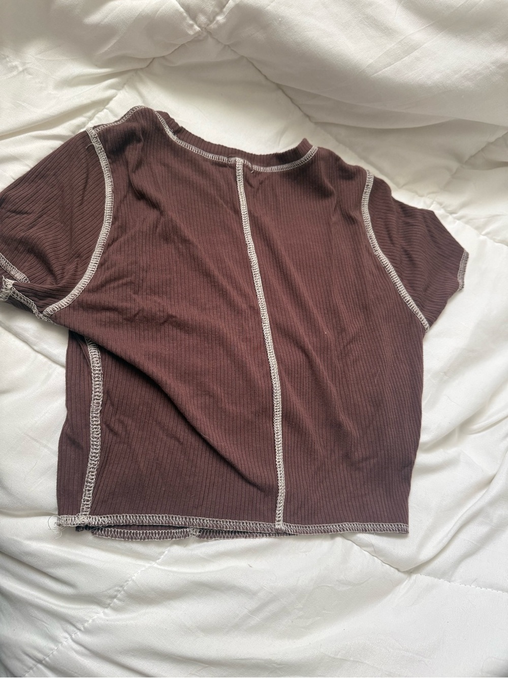 Garage Brown Ribbed Tee with Contrast Stitching - Picture 2 of 3